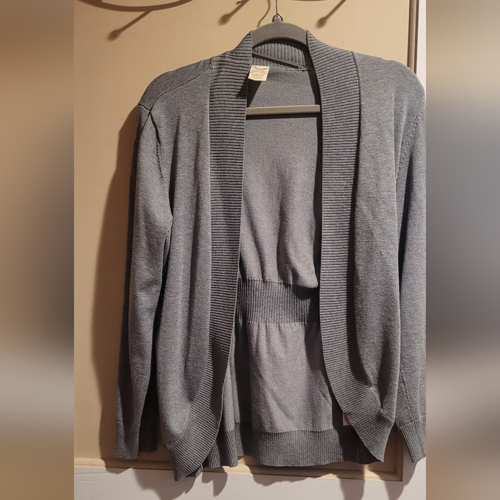 Faded Glory Charcoal Open Front Cardigan Large